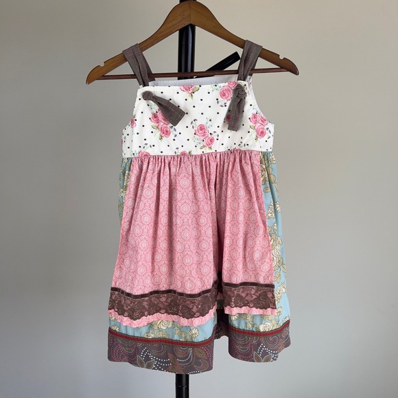 Matilda Jane Other - Matilda Jane Girls Size 10 Floral Patchwork Tiered Knot Dress Pink Blue Brown